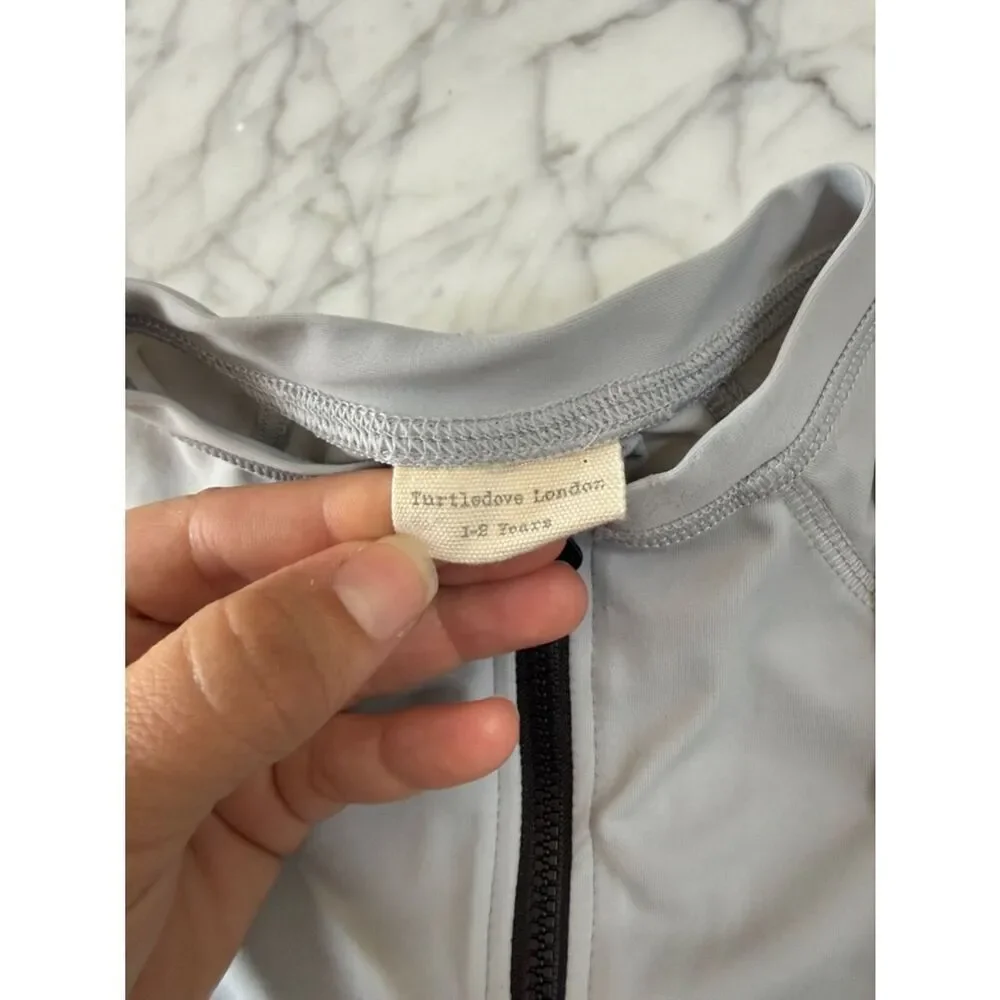 Turtledove Swim Romper Sz 1-2Y SS Rash Guard One-Piece Swimsuit Light Gray
